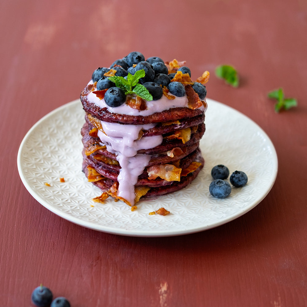 Dorayaki con pancetta e mirtilli